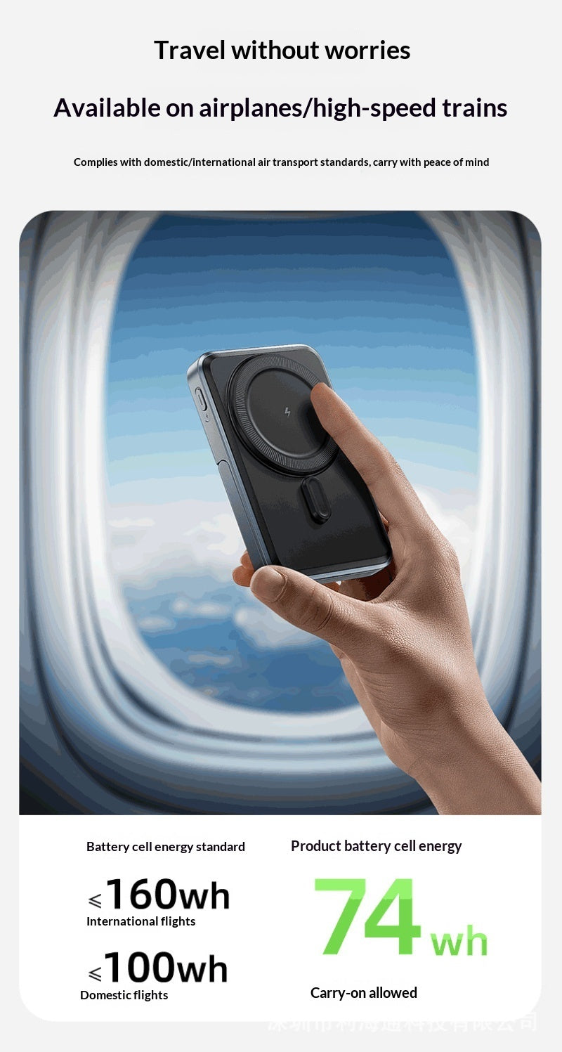 Wireless-charging Power Bank With Built-in Cable And Magnetic Attachment For Phones