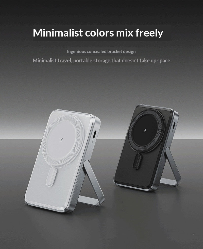 Wireless-charging Power Bank With Built-in Cable And Magnetic Attachment For Phones